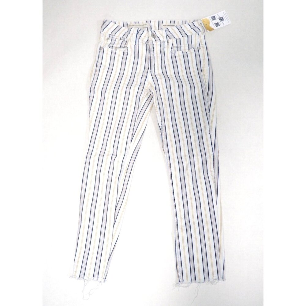 Pilcro and the Letterpress White & Blue Striped Denim High-Rise Bootcut Jean, 25